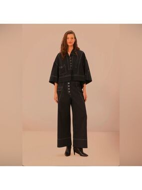 Farm Rio Black Low Waisted Topstiched Pants